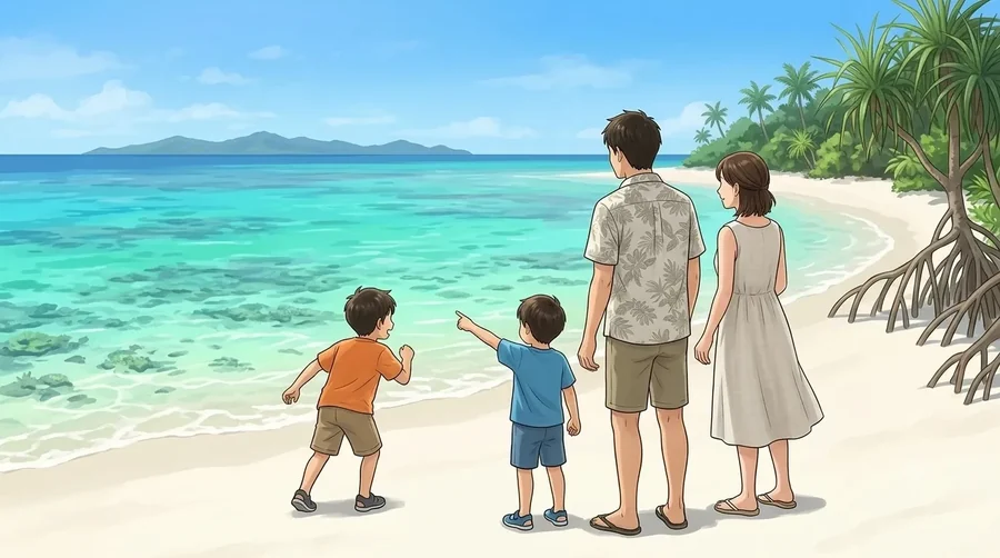 石垣島を訪れた子連れ家族のイメージ